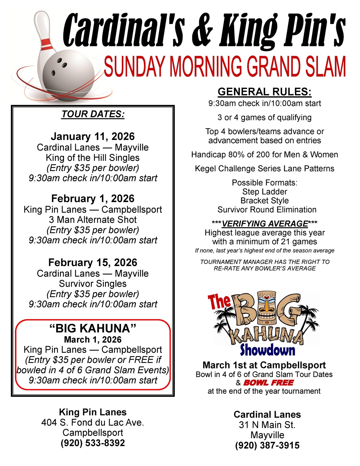 cardinal's & king pin's sunday morning grand slam